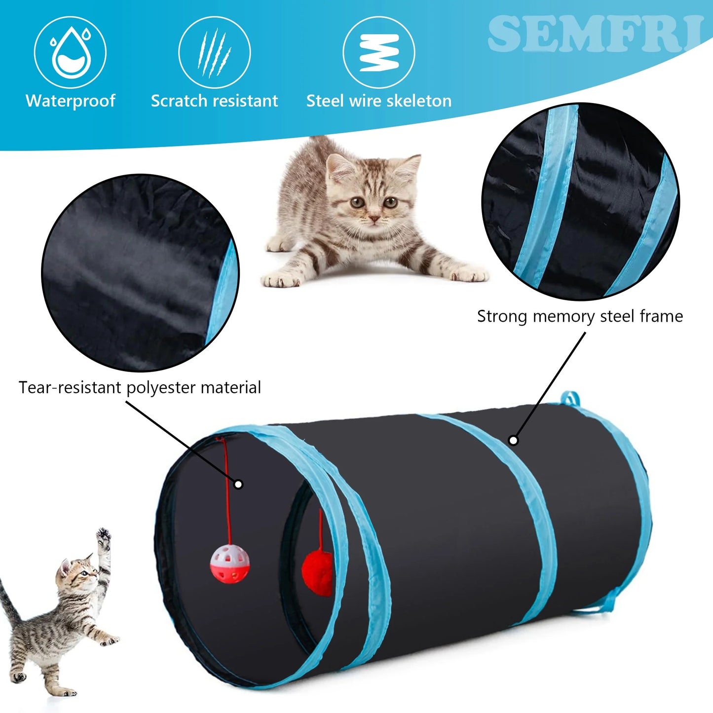 22Pcs Cat Toys Kitten Toy Set Collapsible Blue Black Cat Tunnel Interactive Pet Toys Teaser Cat Feather Toys Colorful Mouse Plush Ball Bell Ball Toy Kit Kitten Bunny Puppy