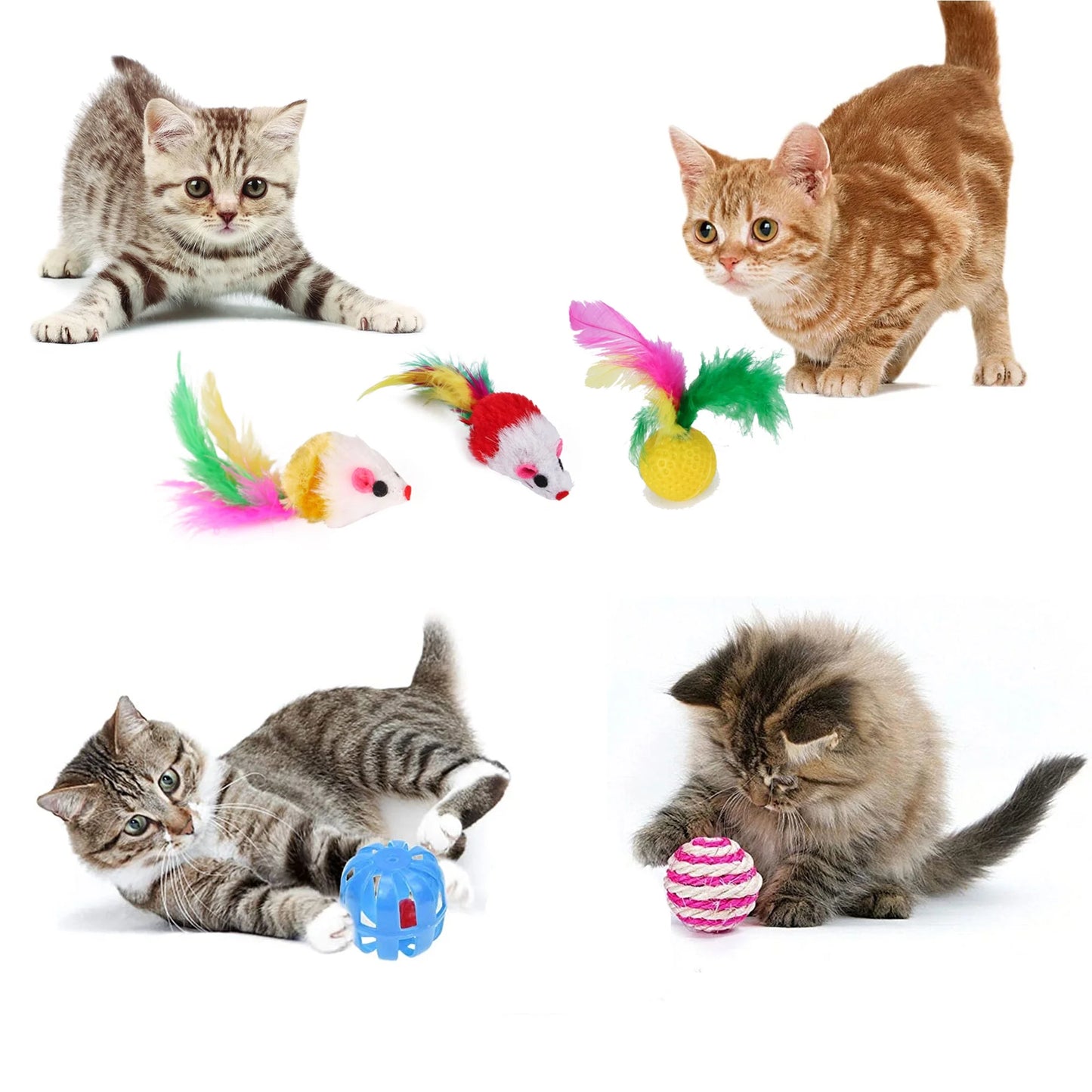 22Pcs Cat Toys Kitten Toy Set Collapsible Blue Black Cat Tunnel Interactive Pet Toys Teaser Cat Feather Toys Colorful Mouse Plush Ball Bell Ball Toy Kit Kitten Bunny Puppy