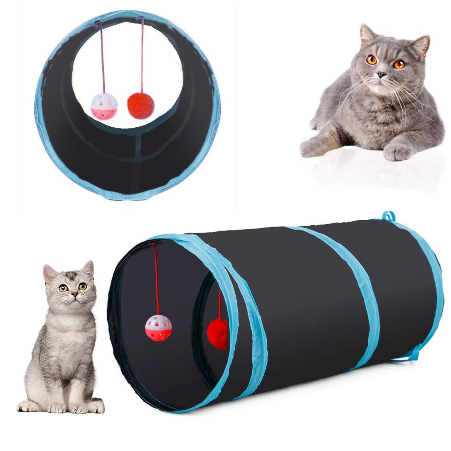 22Pcs Cat Toys Kitten Toy Set Collapsible Blue Black Cat Tunnel Interactive Pet Toys Teaser Cat Feather Toys Colorful Mouse Plush Ball Bell Ball Toy Kit Kitten Bunny Puppy