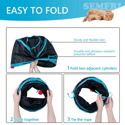 22Pcs Cat Toys Kitten Toy Set Collapsible Blue Black Cat Tunnel Interactive Pet Toys Teaser Cat Feather Toys Colorful Mouse Plush Ball Bell Ball Toy Kit Kitten Bunny Puppy