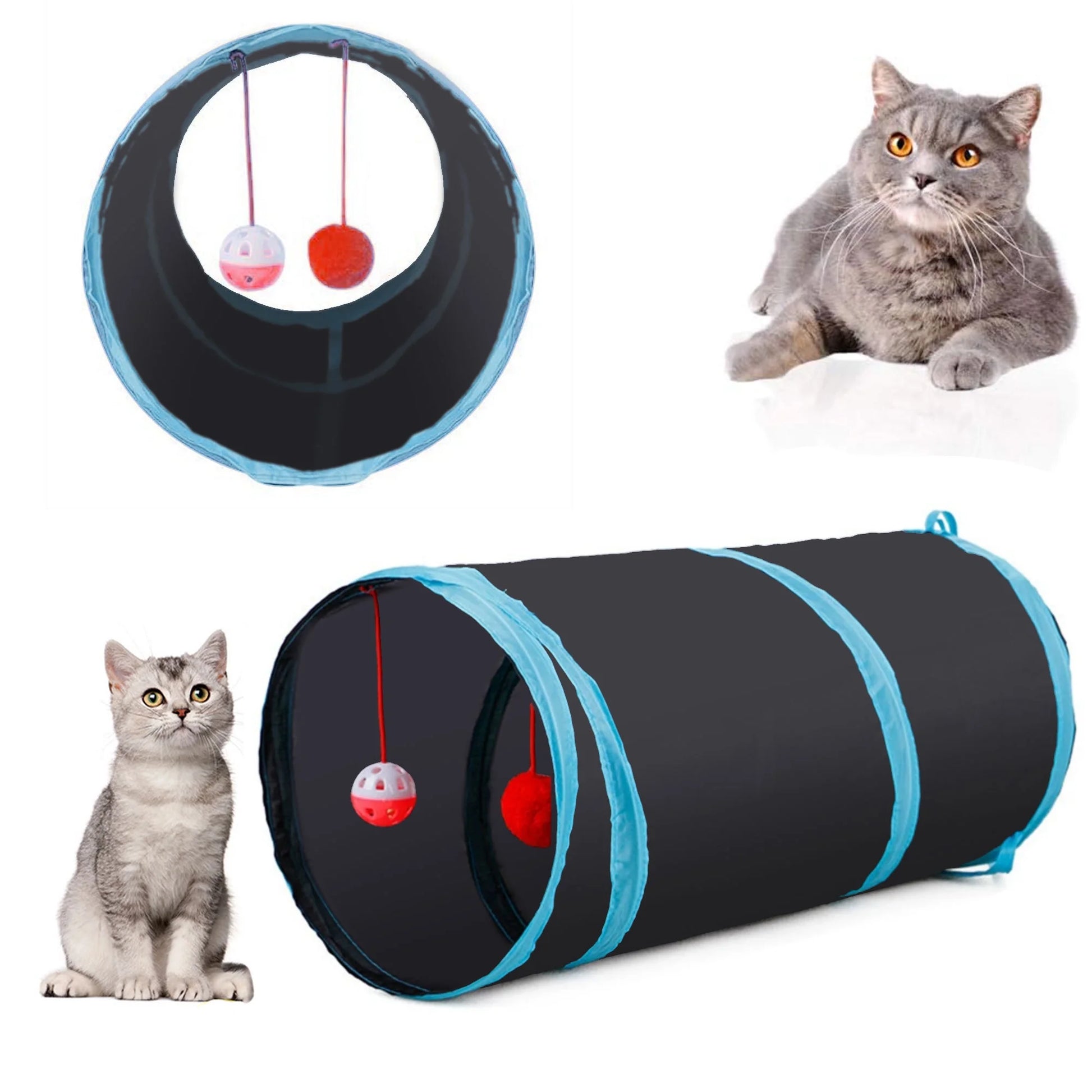 22Pcs Cat Toys Kitten Toy Set Collapsible Blue Black Cat Tunnel Interactive Pet Toys Teaser Cat Feather Toys Colorful Mouse Plush Ball Bell Ball Toy Kit Kitten Bunny Puppy
