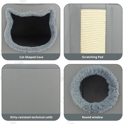 Cat Beds for Indoor Cats, Foldable Square Comfortable Pet Cave Bed & Furniture, with Scratching Pad and 2 Cushion, Grey