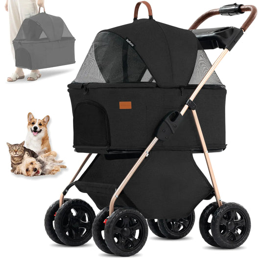 Ingborsa Pet Stroller 3 in 1 Multifunction Pet Travel System4 Wheel Foldable Pet Stroller with Storage Basket for Small Medium Dogs & Cats.